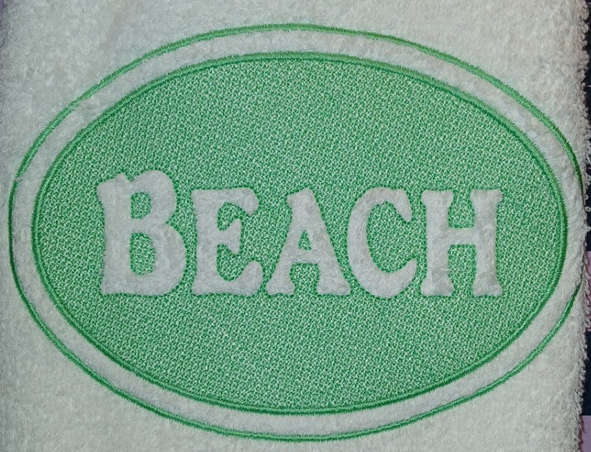 Embroidered Beach Towel - Green BEACH Design - Set of 2