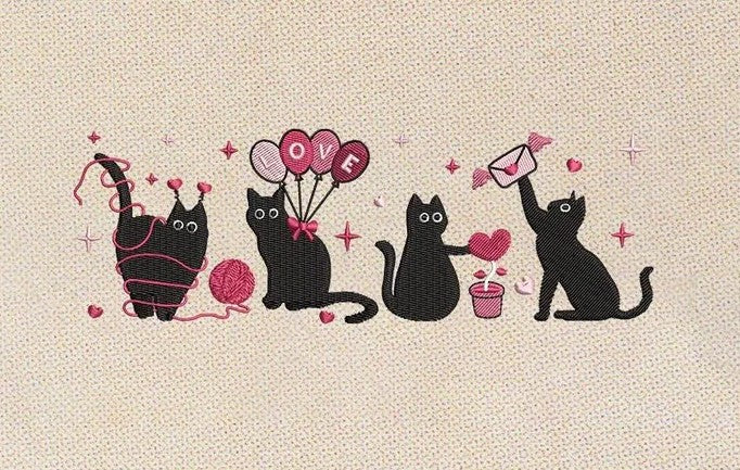 Valentine's Day Black Cats Embroidered Sweatshirt