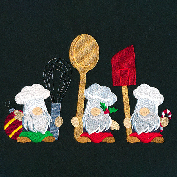 Christmas Baking Gnomes Embroidered Black Apron