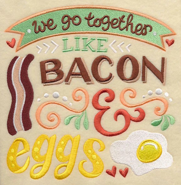 We Go Together Like Bacon and Eggs Embroidered Kitchen Towels - White Waffle Weave (Set of 2)
