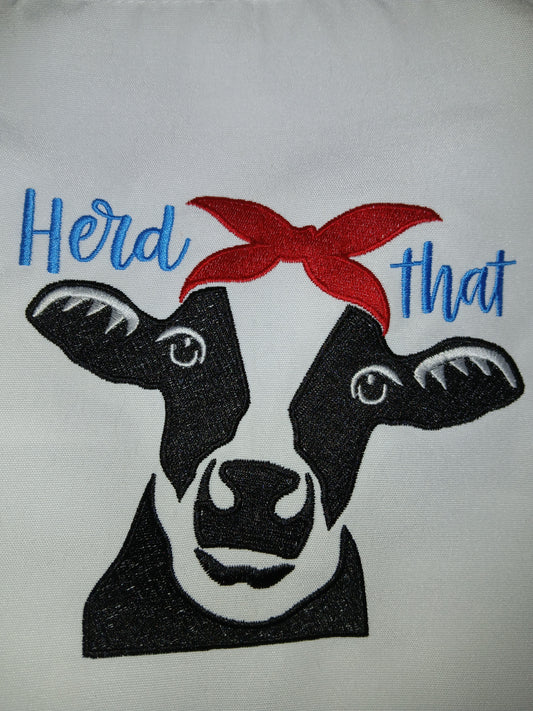 "Herd That" Embroidered Cow Apron - Kitchen Cooking Apron