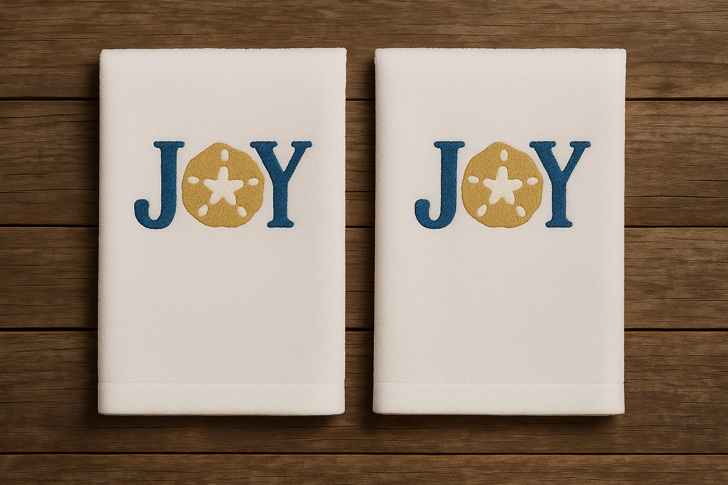 JOY Embroidered Hand Towels with Sand Dollar