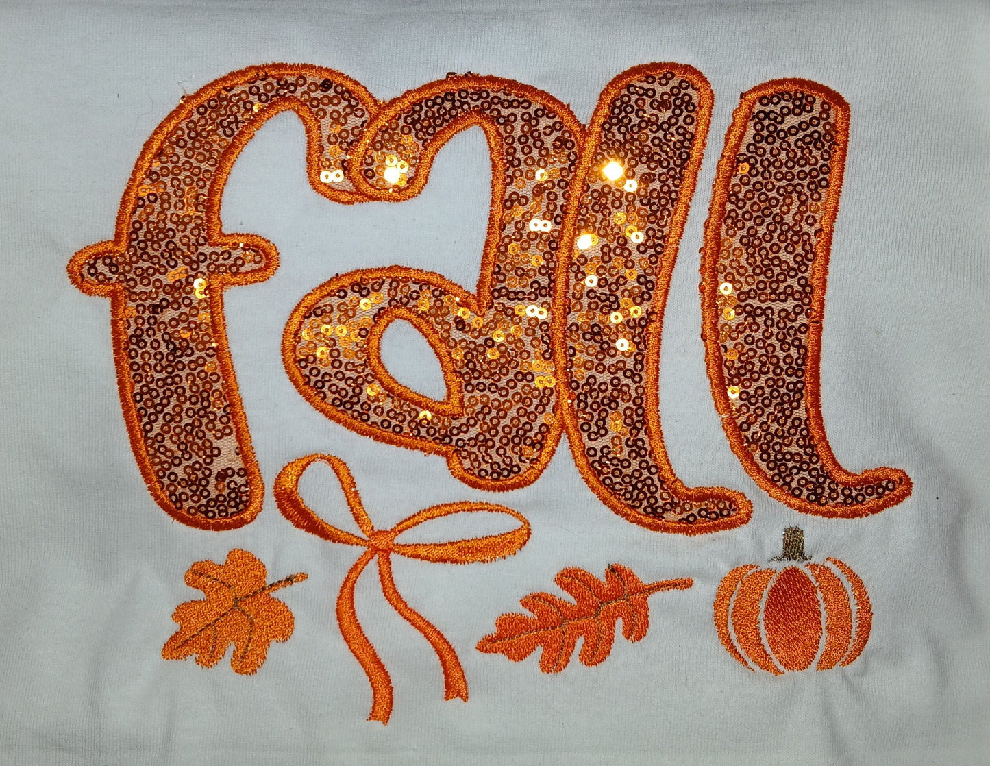 Fall Embroidered Applique T-Shirt - Sequined Orange Design
