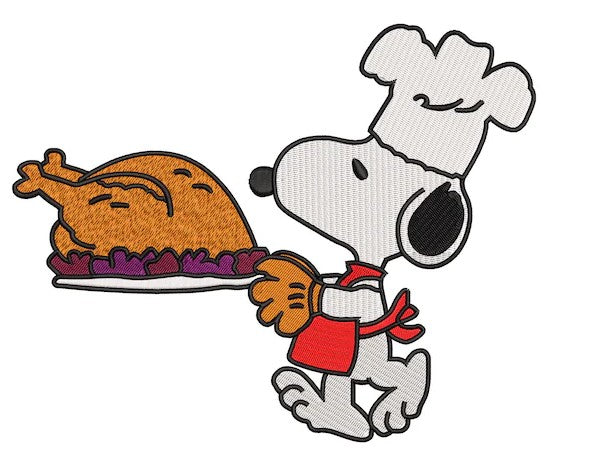 Snoopy Chef Embroidered Thanksgiving Kitchen Apron - Red Bib Apron