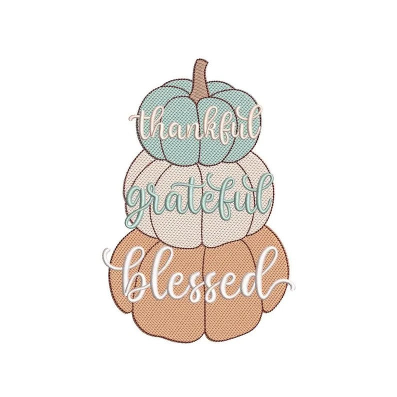 Thankful Grateful Blessed Kitchen Towels - Embroidered Pumpkin Design (Set of 2)
