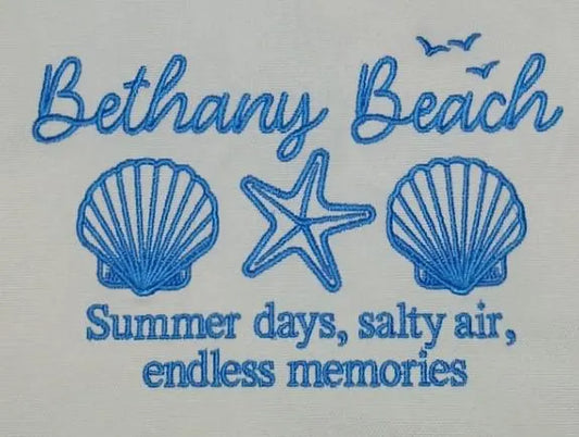 Bethany Beach Embroidered Canvas Tote Bag - Coastal Beach Design