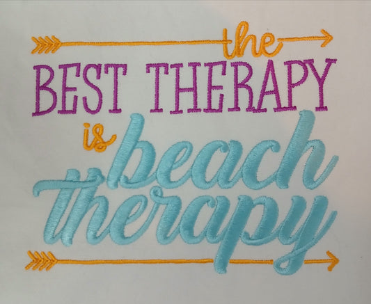 Beach Therapy Embroidered Tote Bag - Funny Beach Quote Canvas Bag