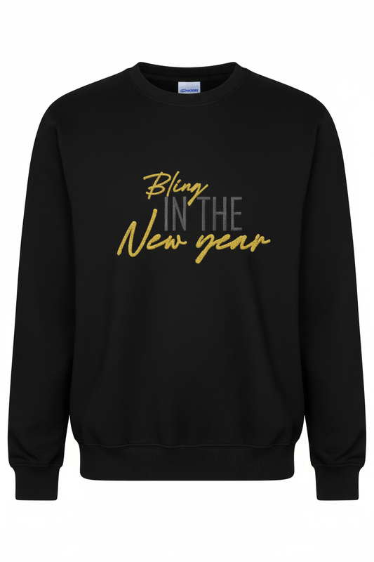 Black sweatshirt with Bling in the New Year embroidery