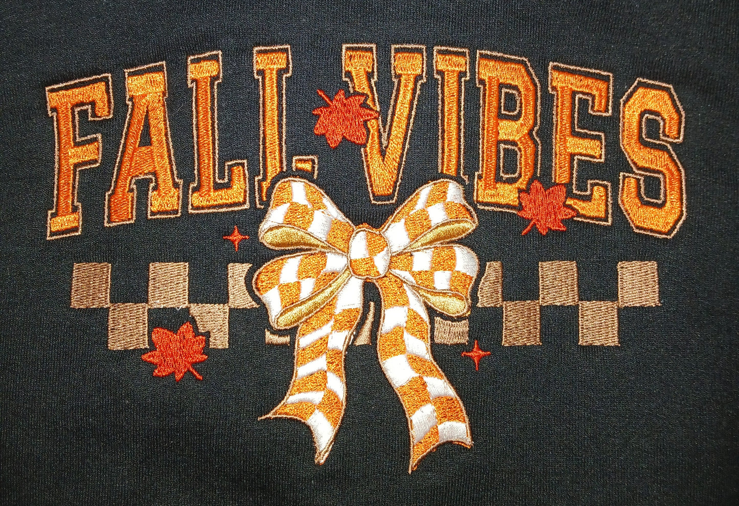 π Fall Vibes Embroidered Sweatshirt - Black with Gingham Bow Design π