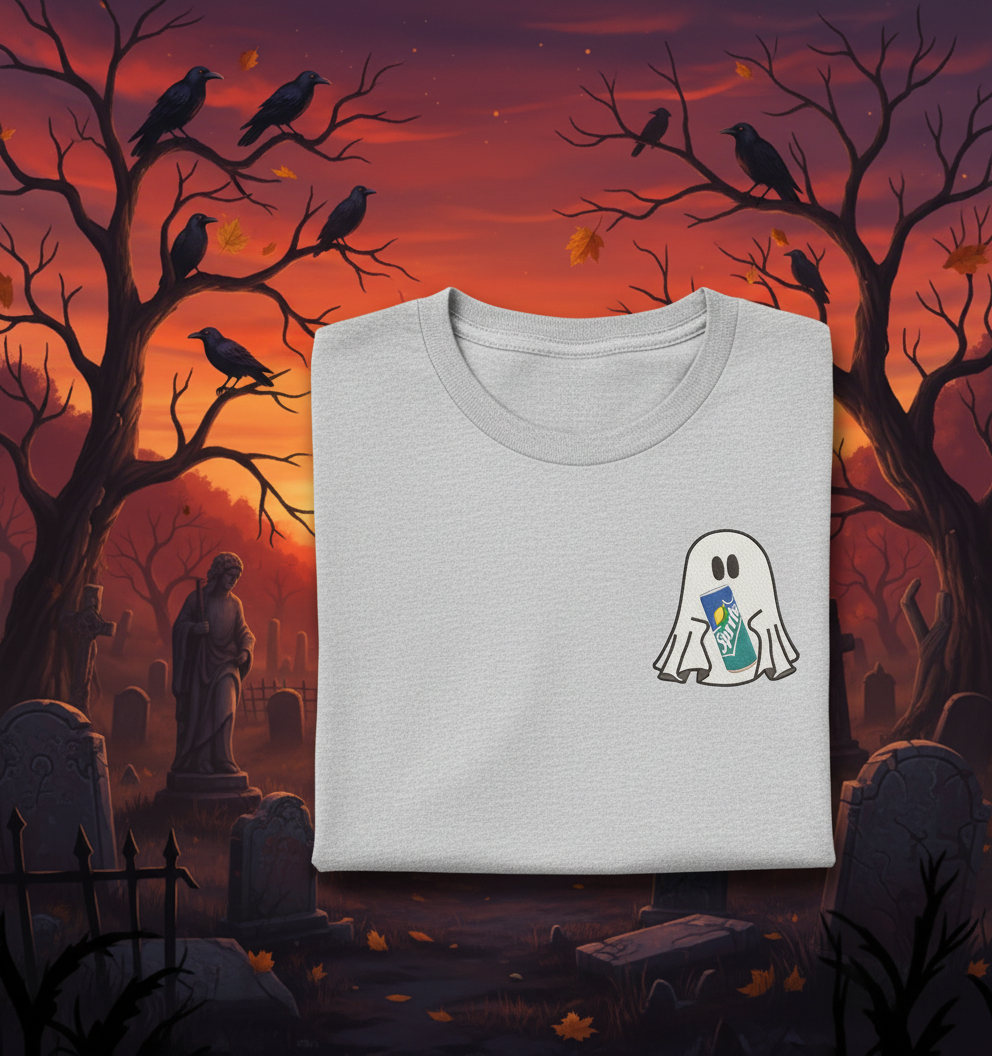 Halloween Embroidered Ghost holding a can of Sprite
