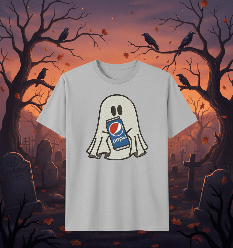 Halloween Embroidered Ghost holding a can of Pepsi