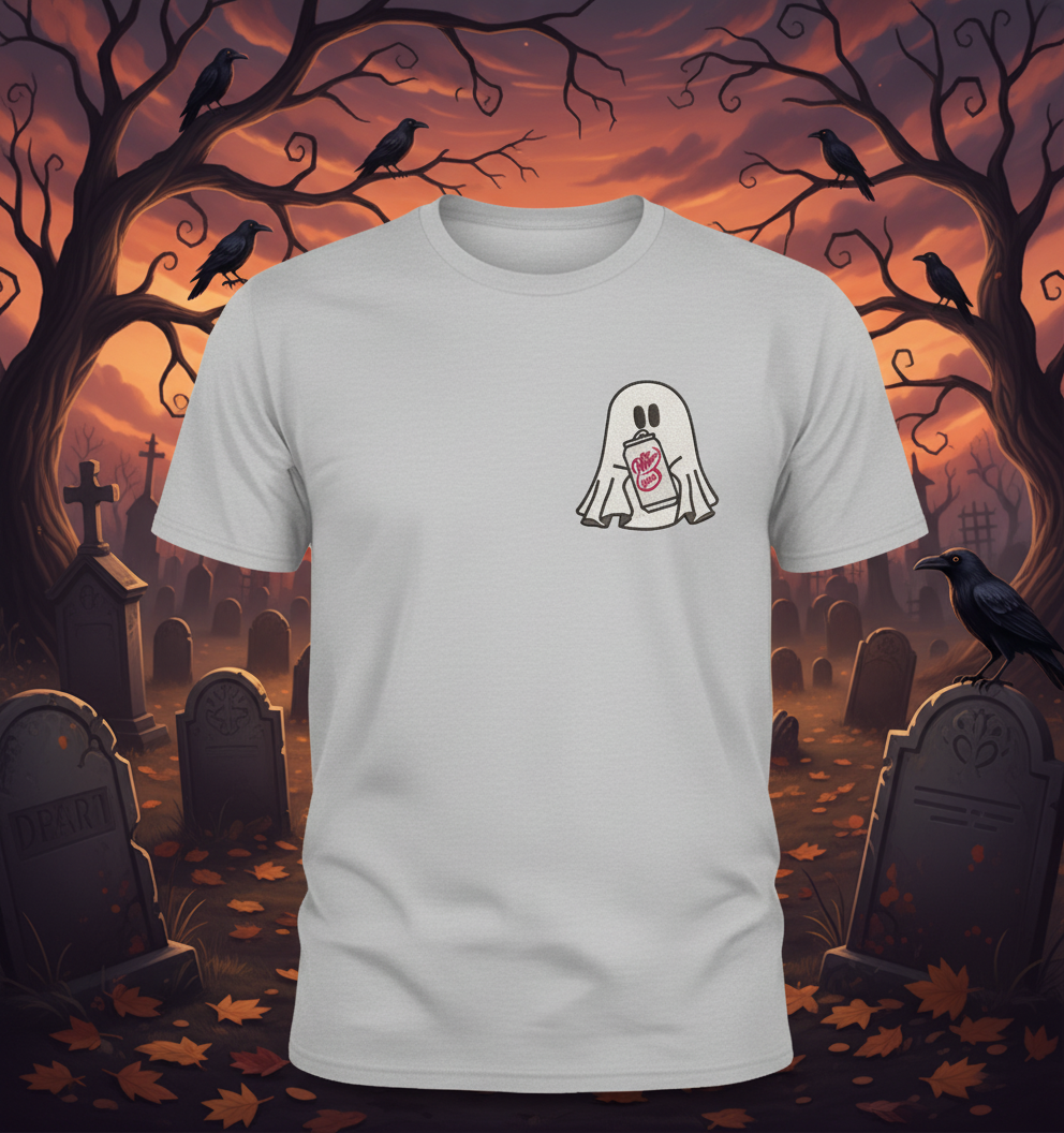Halloween Embroidered Ghost holding a can of Diet Dr. Pepper
