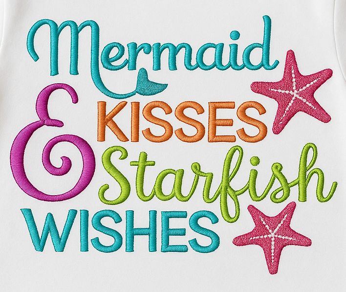Mermaid Kisses & Starfish Wishes Embroidered T-Shirt