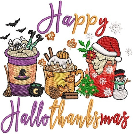 Happy Hallothanksmas Embroidered Sweatshirt - Holiday Themed