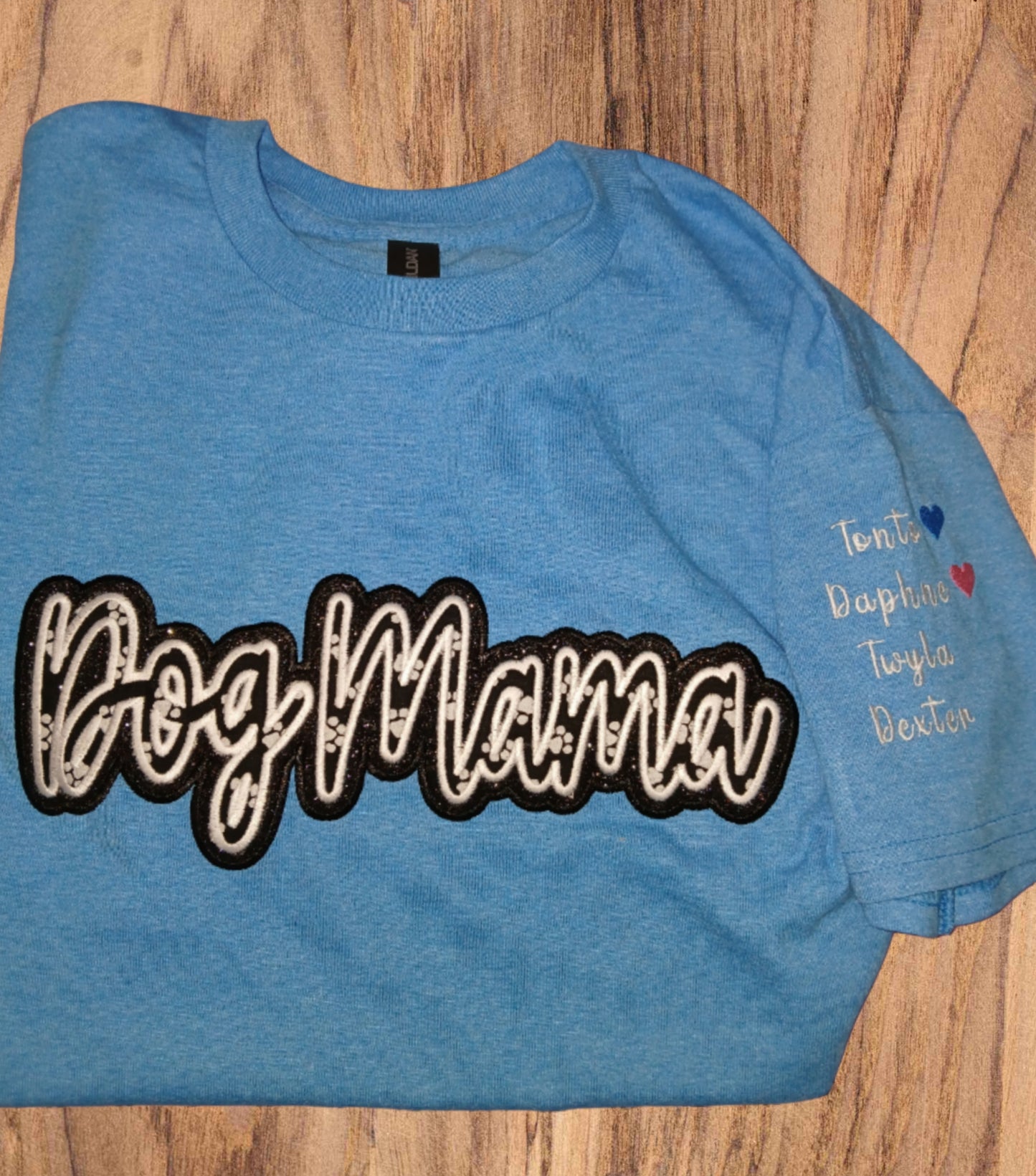 Dog Mama double applique, personalized embroidered t-shirt