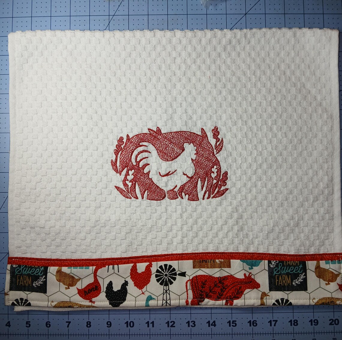 Embroidered embossed rooster kitchen towels