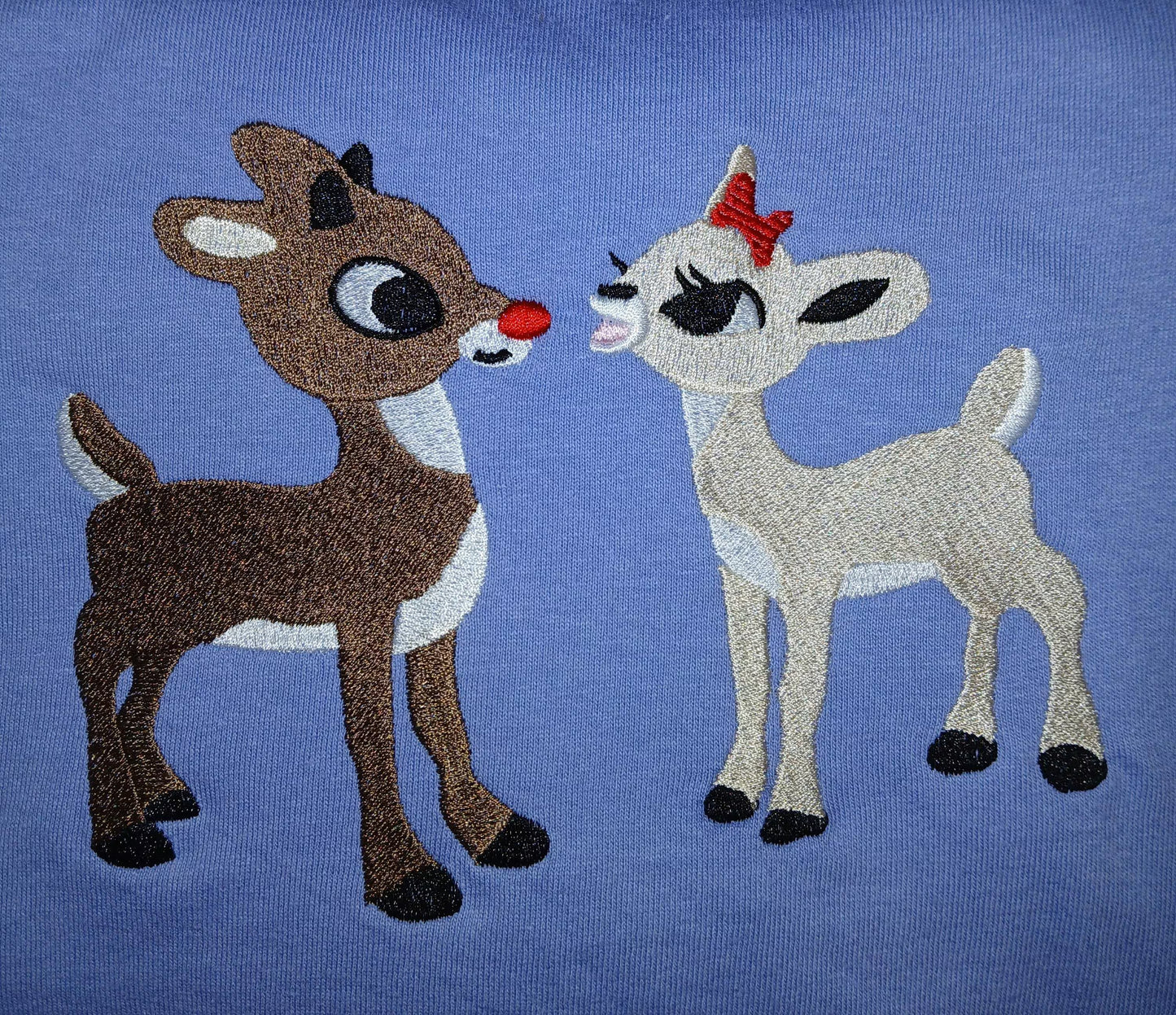 Rudolph and Clarice Embroidered T-Shirt - Available in White, Blue & Green
