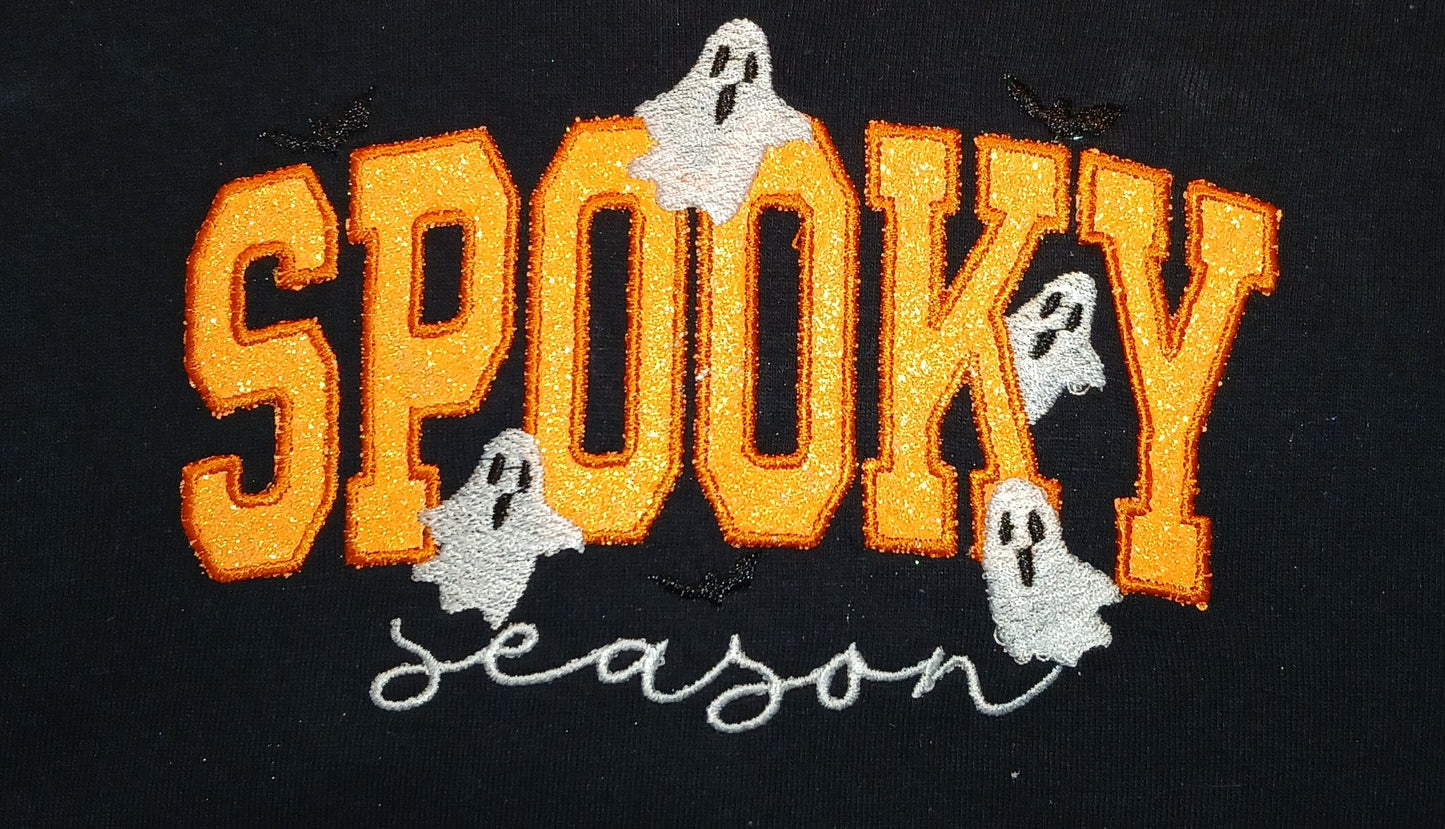 Spooky Season Black T-Shirt - Halloween Embroidered Tee