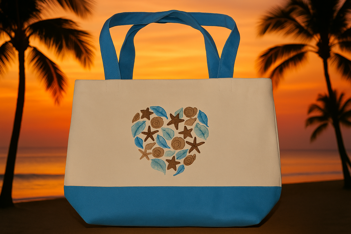 Ocean Heart Embroidered Tote Bag - Beach Themed Canvas Bag