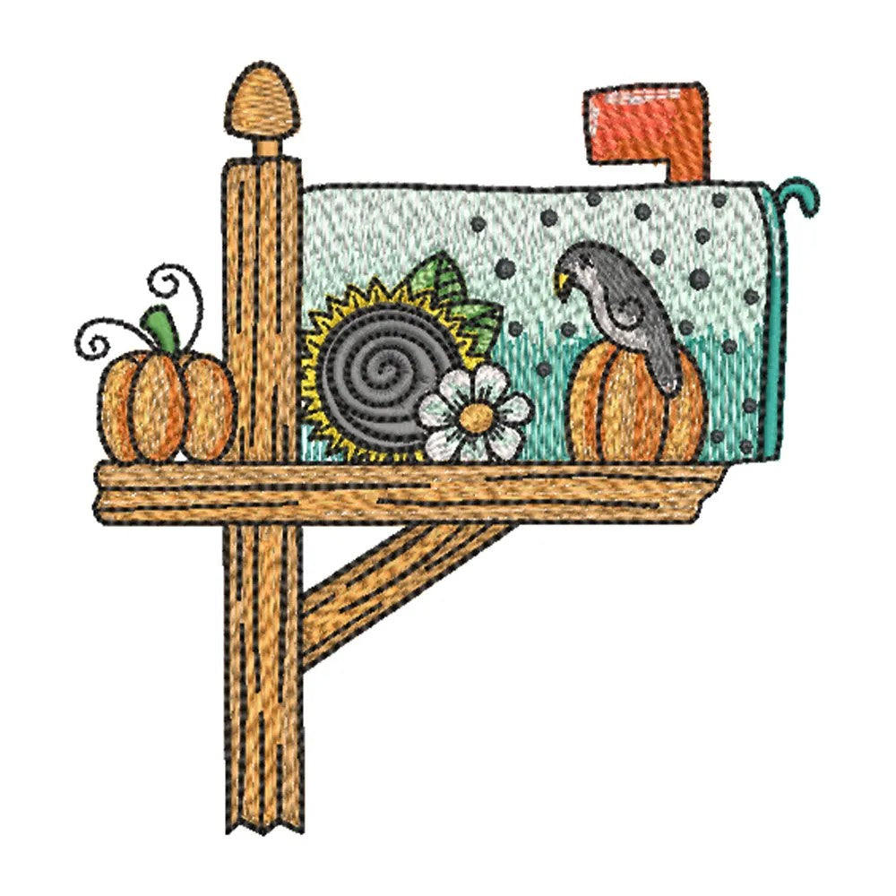 🍂 Autumn Mailbox Embroidered Waffle Weave Kitchen Towels (Set of 2) 🎃