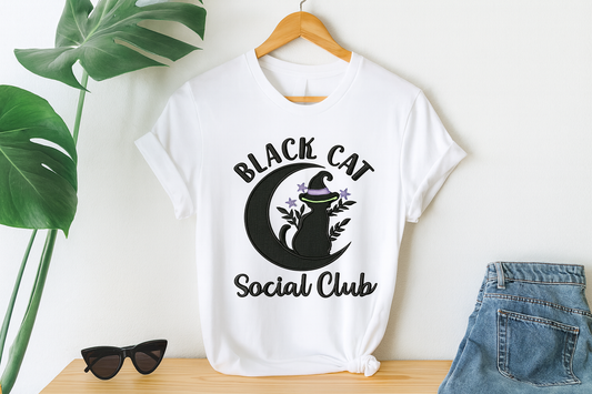 Embroidered "Black Cat Social Club" t-shirt
