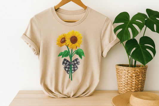 Embroidered Gingham Sunflower T-shirt
