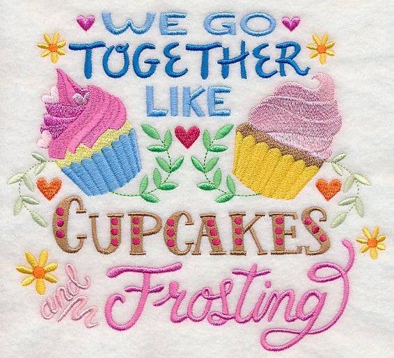 We Go Together Like Cupcakes and Frosting Embroidered Kitchen Towels - White Waffle Weave (Set of 2)