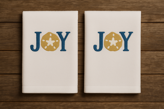 JOY Embroidered Hand Towels with Sand Dollar