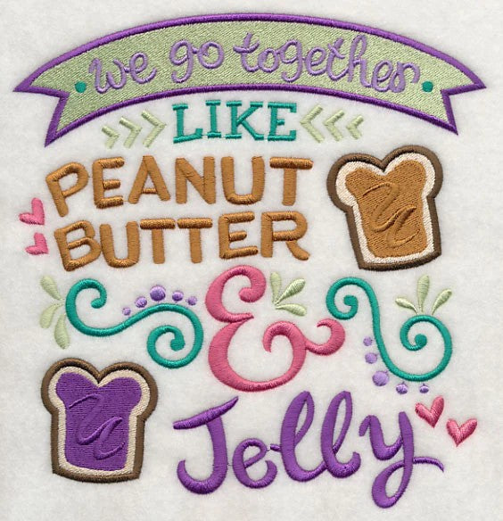 We Go Together Like Peanut Butter & Jelly Embroidered Kitchen Towels - White Waffle Weave (Set of 2)