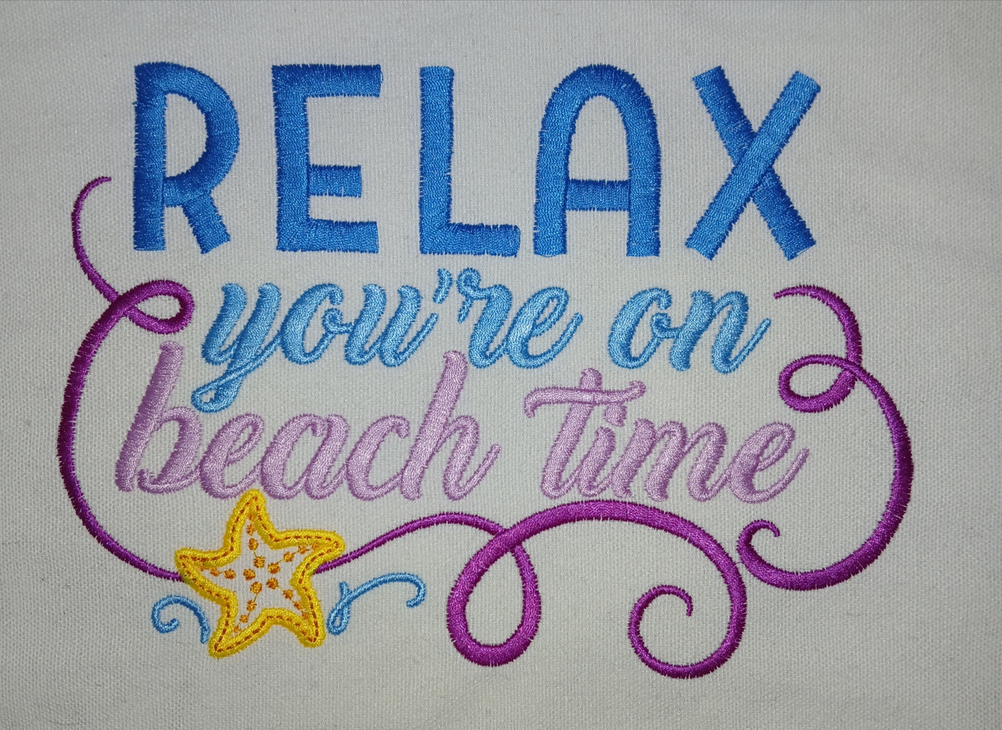 Embroidered Tote Bag - "Relax, You're on Beach Time"