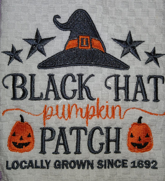 Black Hat Pumpkin Patch Halloween Kitchen Towels - Set of 2