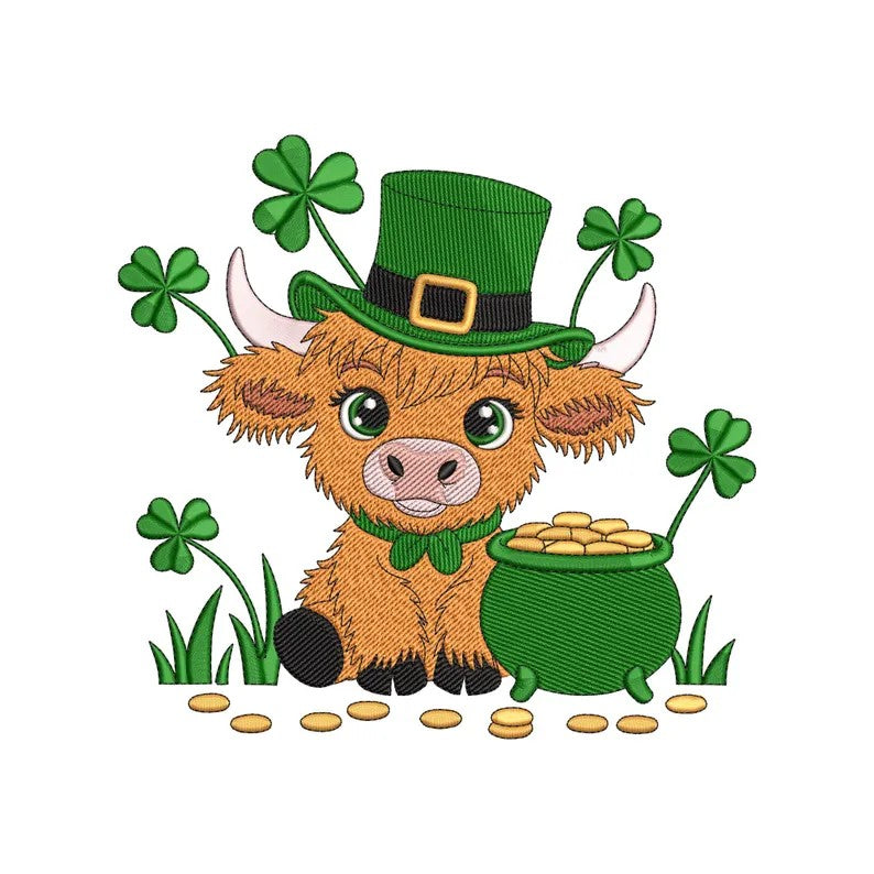 St. Patrick's Highland Cow Embroidered Sweatshirt