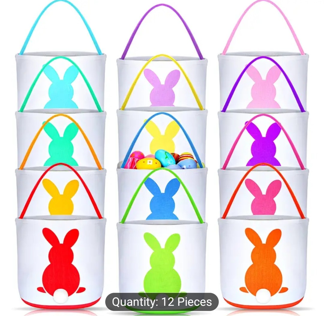Personalized Embroidered Canvas Printed Bunny Bucket with Fluffy Tail