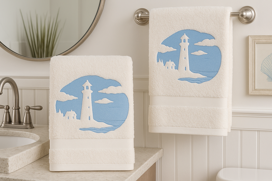 Lighthouse Embroidered Bathroom Hand Towels - Set of 2