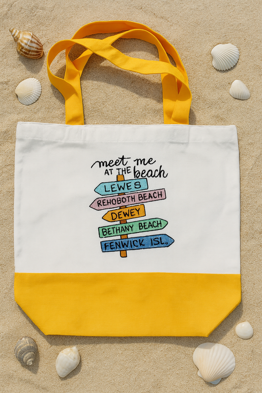 🏖️ Meet Me at the Beach – Embroidered Tote Bag