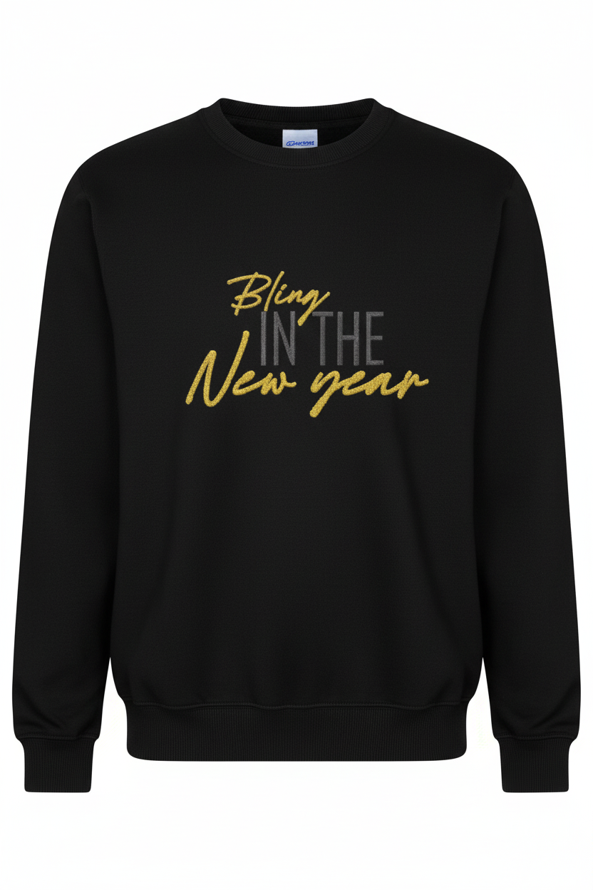 Black sweatshirt with Bling in the New Year embroidery