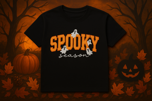 Spooky Season Black T-Shirt - Halloween Embroidered Tee