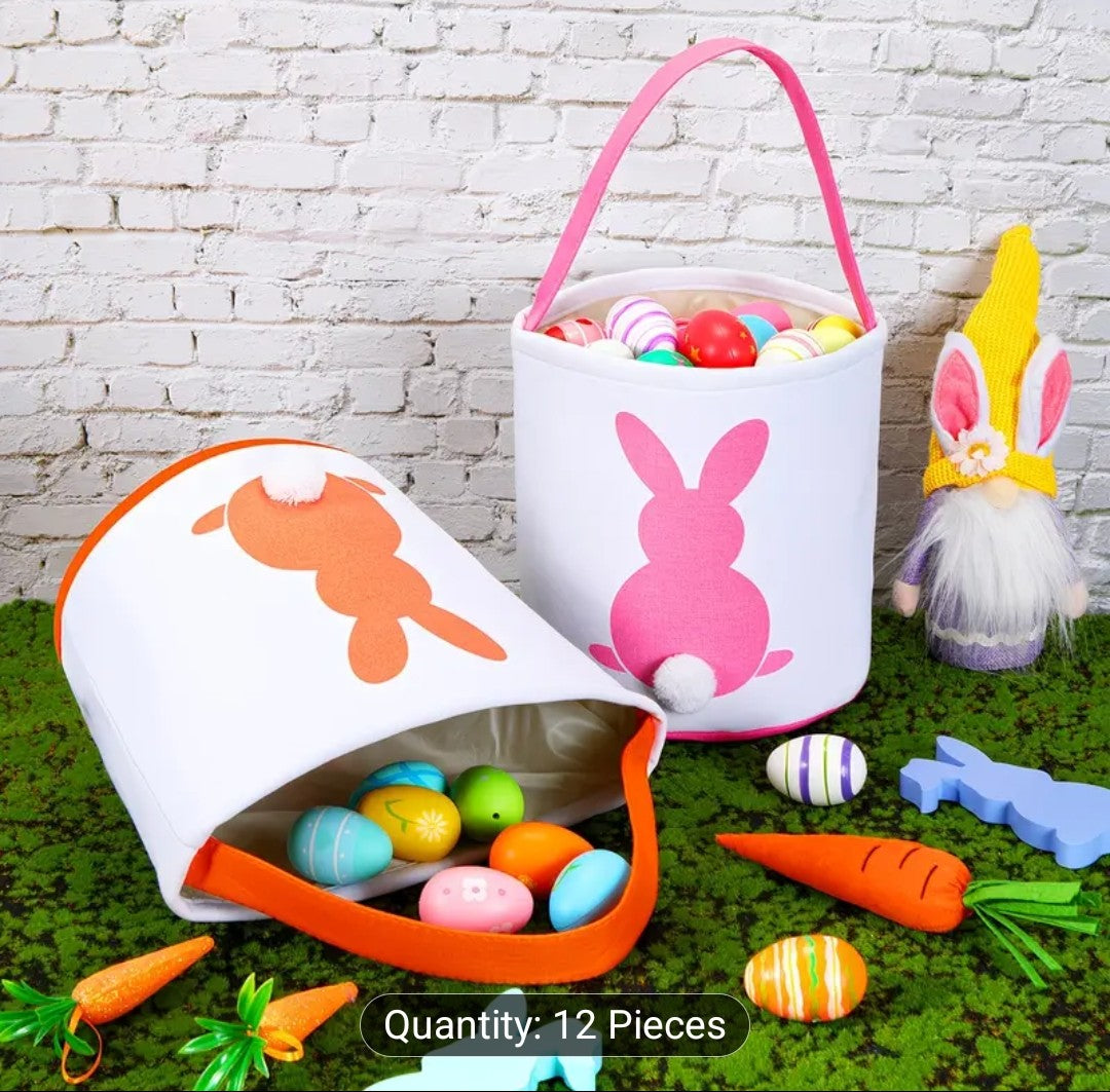 Personalized Embroidered Canvas Printed Bunny Bucket with Fluffy Tail