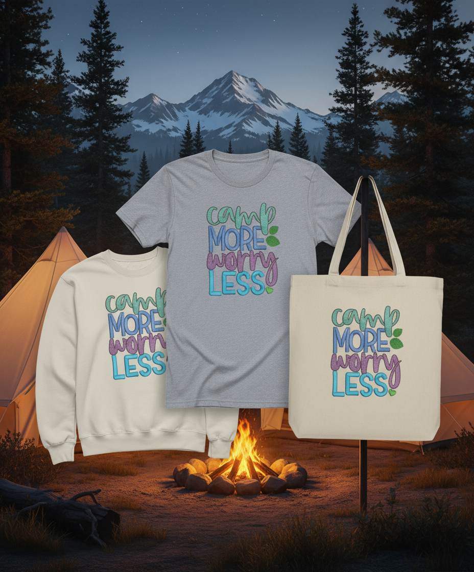 Camp More Worry Less - Embroidered Tote Bag
