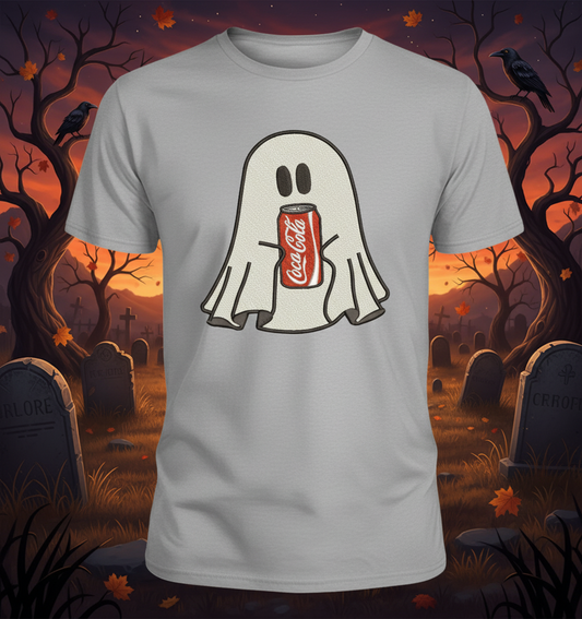 Halloween Embroidered Ghost holding a can of Coke