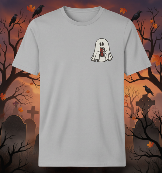 Halloween Embroidered Ghost holding a can of Coke Zero