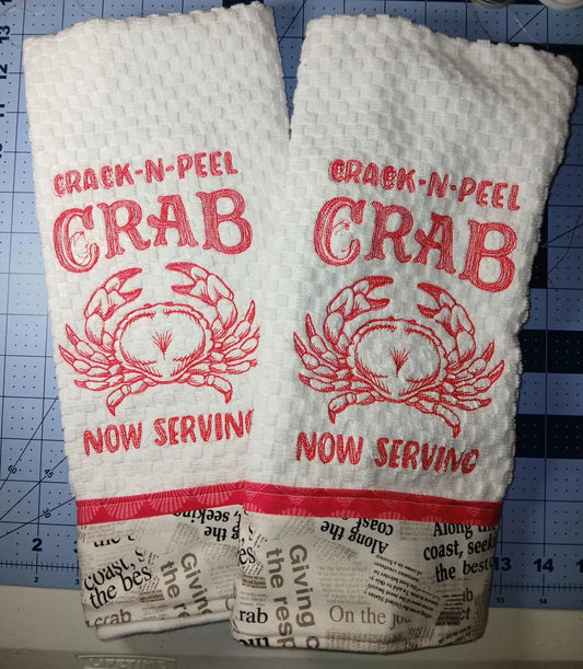 Embroidered Crab Kitchen Towels