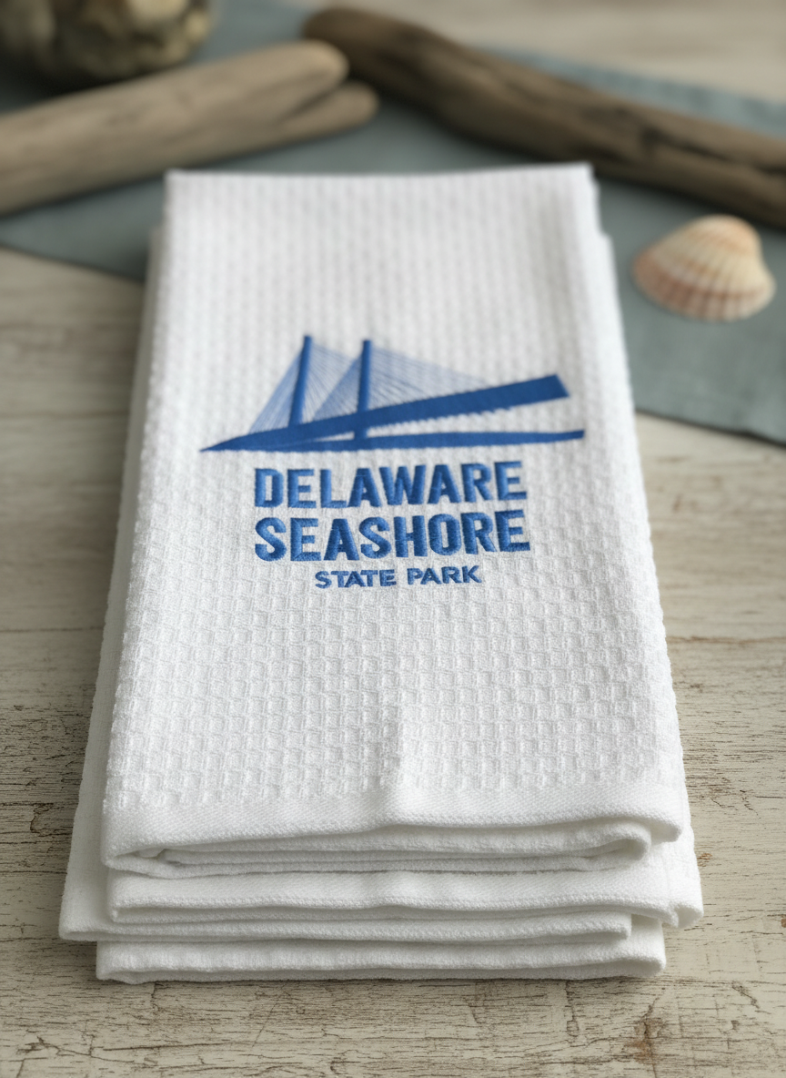 Delaware Seashore embroidered kitchen towels