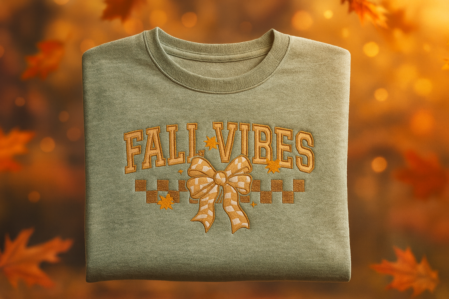 Fall Vibes T-shirt with stylized autumn background