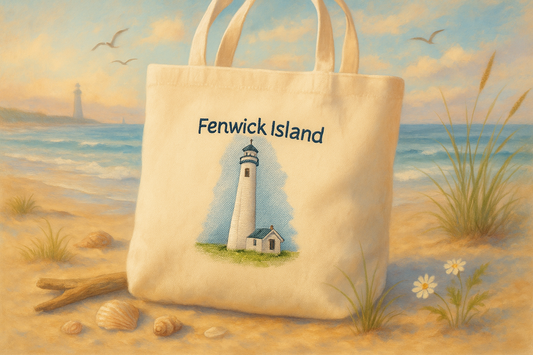 Fenwick Island Delaware Lighthouse Embroidered Tote Bag