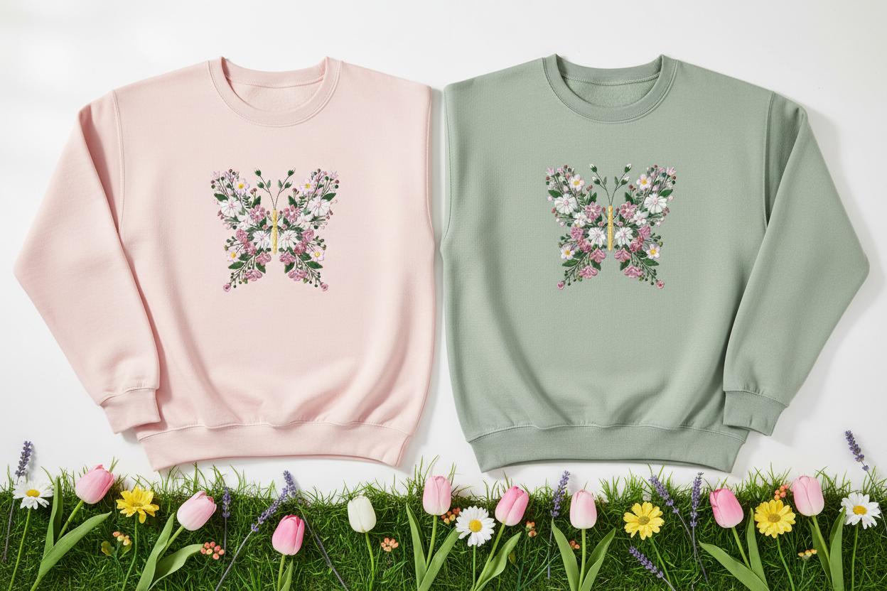Embroidered Floral Butterfly Sweatshirt - Spring Collection