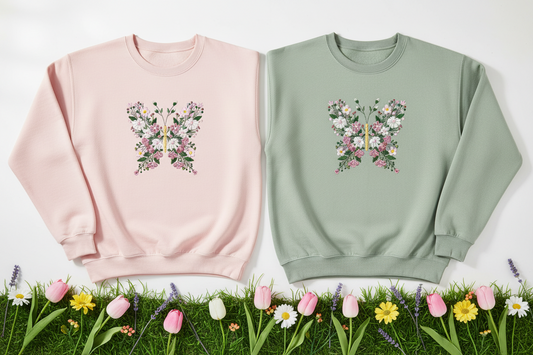 Embroidered Floral Butterfly Sweatshirt - Spring Collection