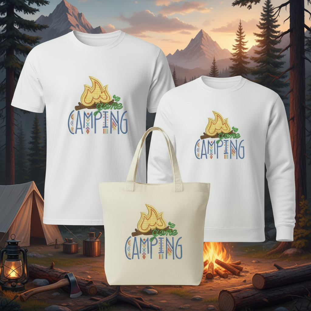 Gone Camping - Embroidered Campfire T-Shirt