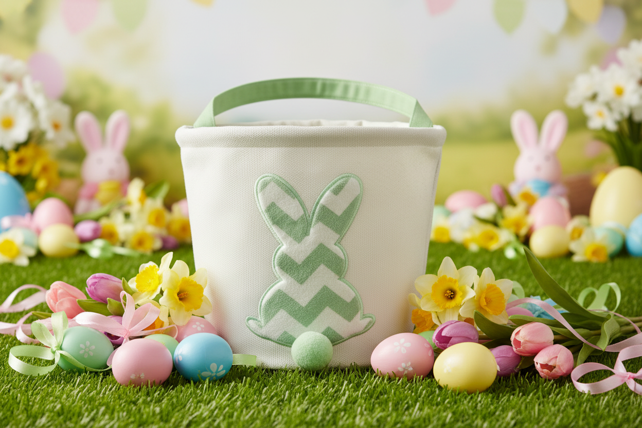 Personalized Embroidered Velour Easter Bunny Bucket