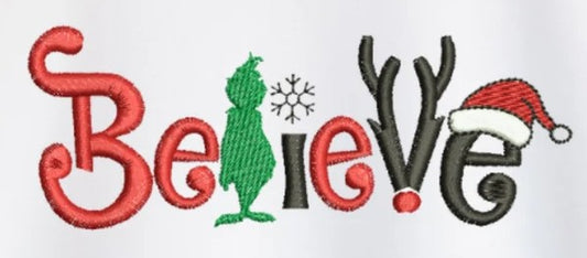 Believe Grinch Embroidered Sweatshirt - White
